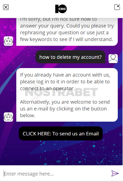 10cric live chat delete account