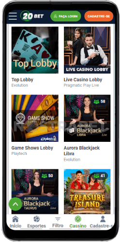 Cassino ao vivo 20bet para Android