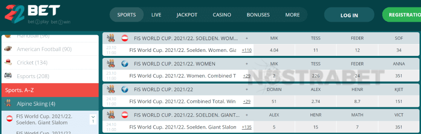 22bet winter sports betting