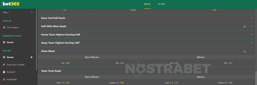 bet365 clean sheet betting