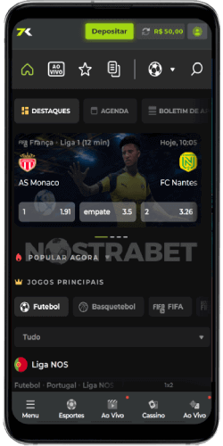 Apostas esportivas no aplicativo Bet7k para Android