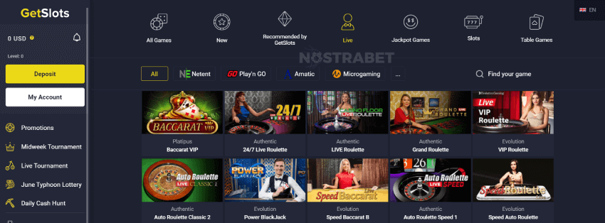 GetSlots Casino Live Games