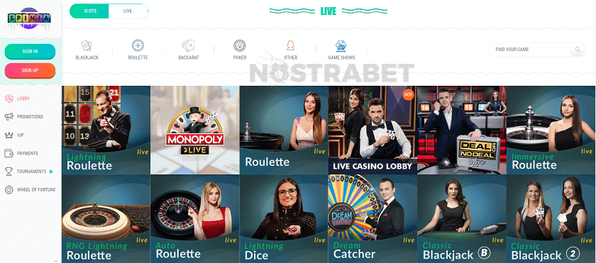 Spinia live casino